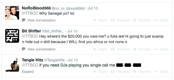 Screenshot of friendly questions like why senegal, where is my money, and the usual